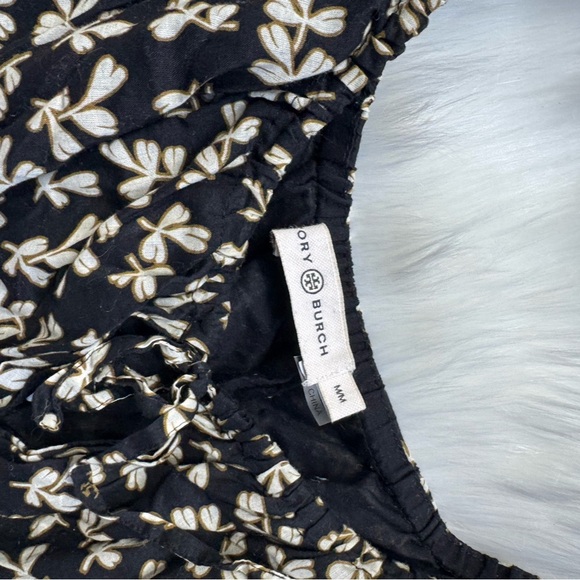 Tory Burch Smocked beach dress black little leaves - Picture 2 of 3